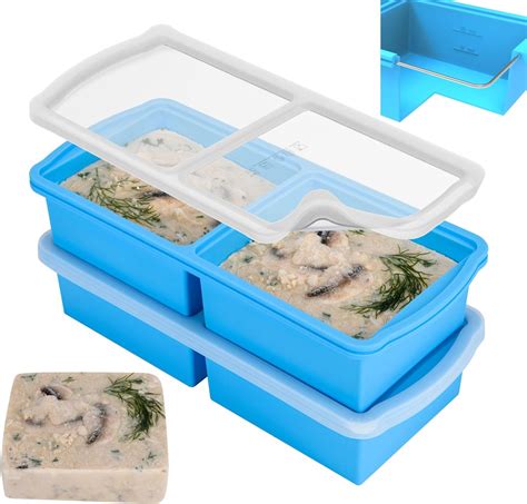 Amazon.com: ZIP STANDING 2 Cup Silicone Freezer Trays With Lid,Soup Freezer Container,Large Ice ...