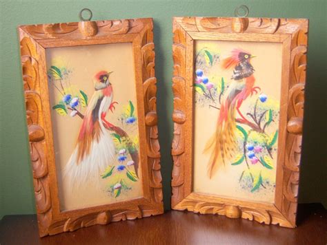 vintage feather bird framed art wall plaque by LittleKingVintage