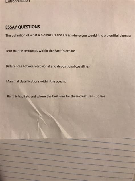 Solved Eutrophication ESSAY QUESTIONS The definition of what | Chegg.com