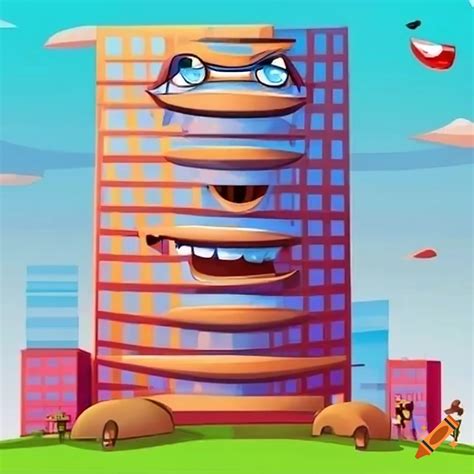 Cartoon skyscraper with facial features