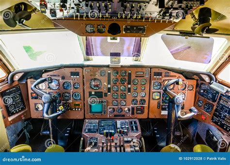 An old aircraft cockpit. editorial stock photo. Image of cockpit - 102912028