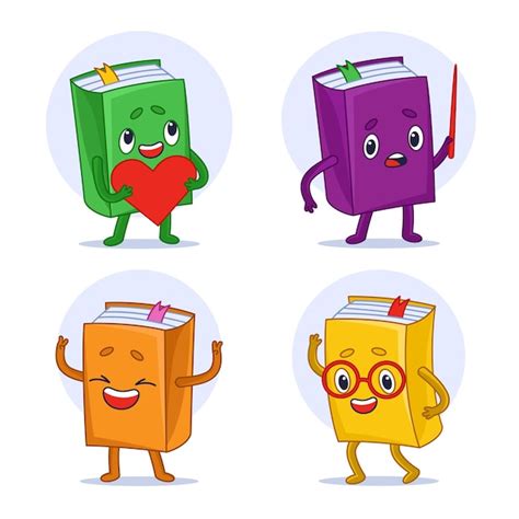 Free Vector | Cartoon colorful book characters in different actions set