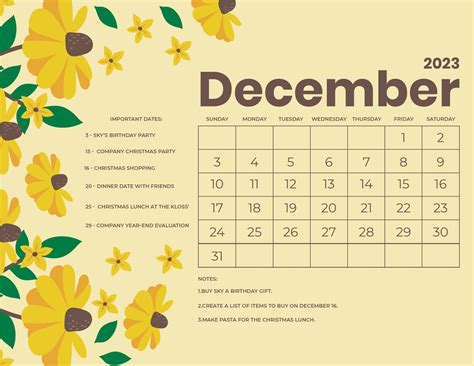 Floral December 2023 Calendar in EPS, Illustrator, JPG, Word, SVG ...