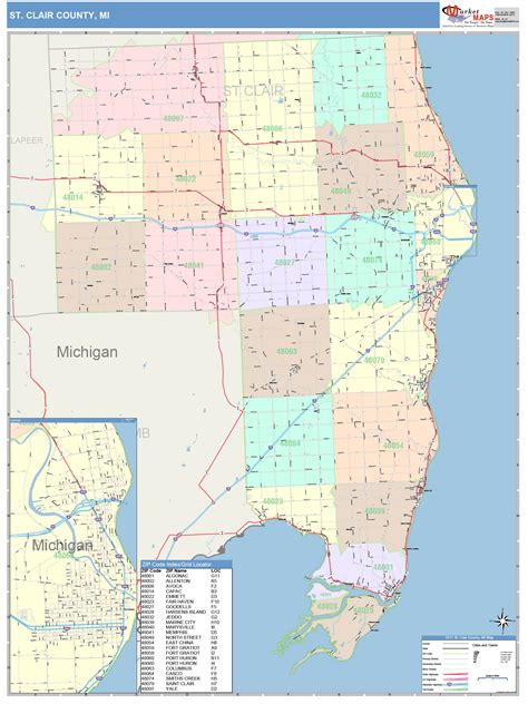 St. Clair County, MI Wall Map Color Cast Style by MarketMAPS