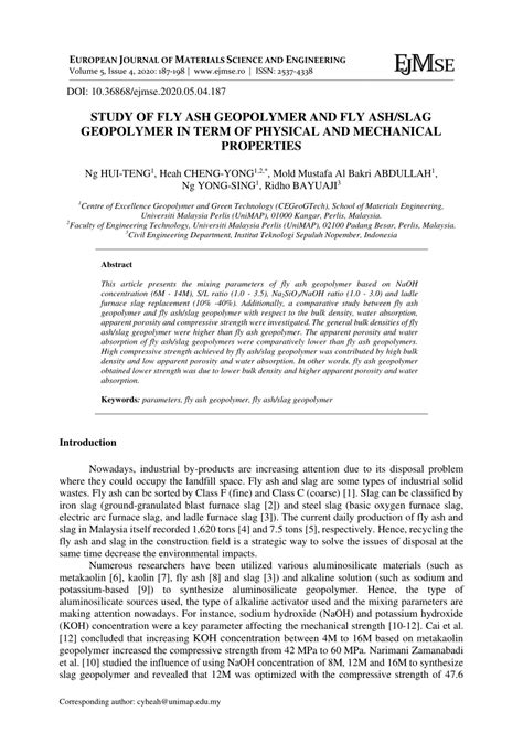 (PDF) STUDY OF FLY ASH GEOPOLYMER AND FLY ASH/SLAG GEOPOLYMER IN TERM ...