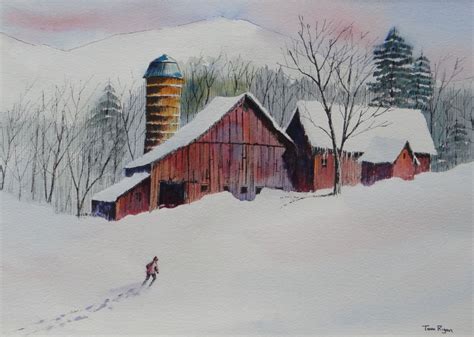 Painting : "Winter on the Farm" (Original art by Tom Ryan Watercolors)