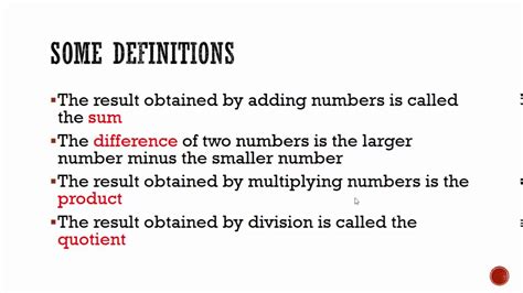 Definitions of Sum, Difference, Product and Quotient - YouTube