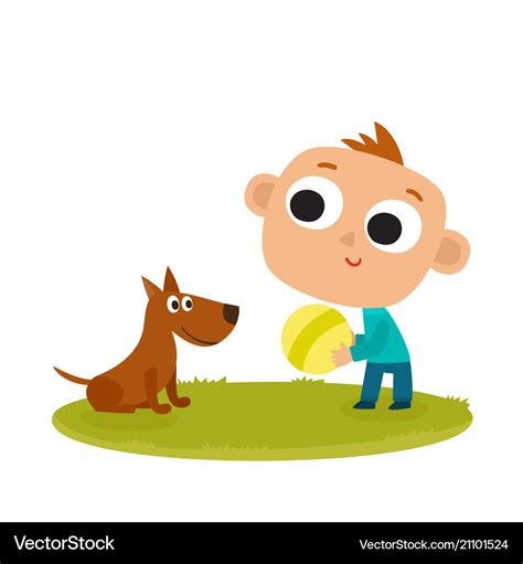 Boy playing with dog cartoon Royalty Free Vector Image