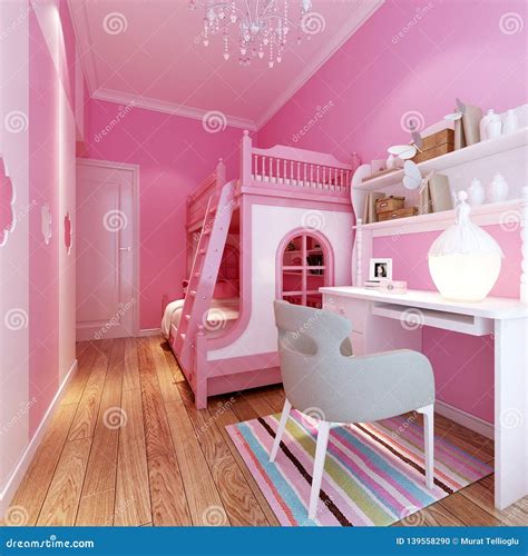 3d Render of Pink Color Bedroom Stock Illustration - Illustration of empty, bedroom: 139558290