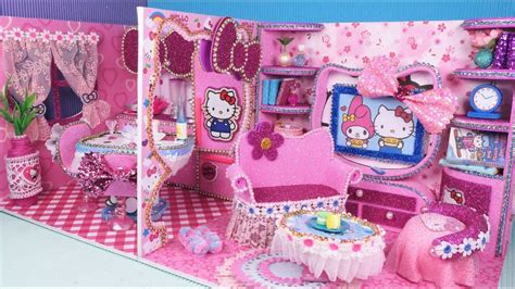 DIY Miniature Hello Kitty Dollhouse~ Kitchen and Living Room Decor Doll ...