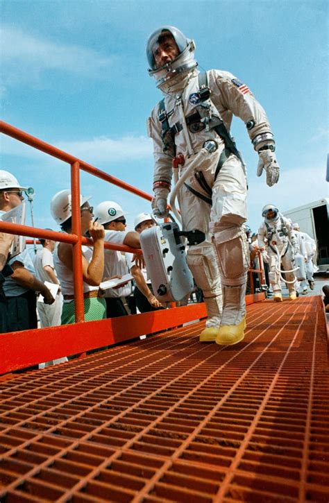 Gemini 10 astronauts prepare to board the spacecraft for launch. July ...