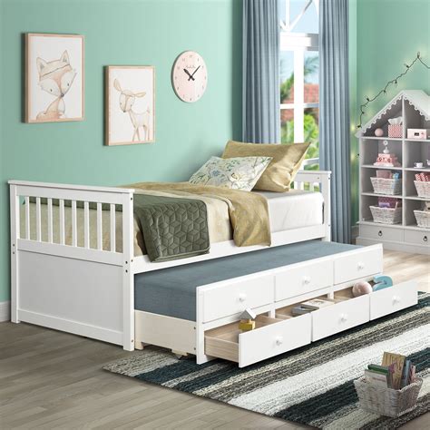 SEGMART Twin Daybed Bed with Trundle, Captain’s Bed with 3 Storage ...