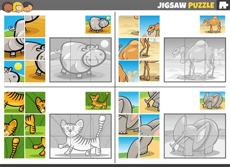 jigsaw puzzle game set with cartoon wild animals 17717476 Vector Art at Vecteezy