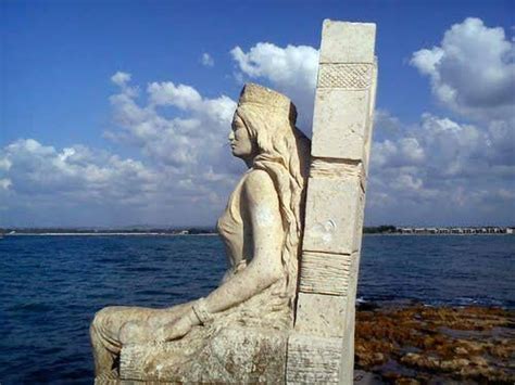 Statue of Queen Zenobia, Latakia, Syria. She sits a 100 metres from the shore and was considered ...