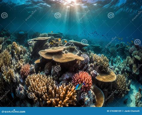 Aerial View of Vibrant Coral Reef Stock Illustration - Illustration of ...