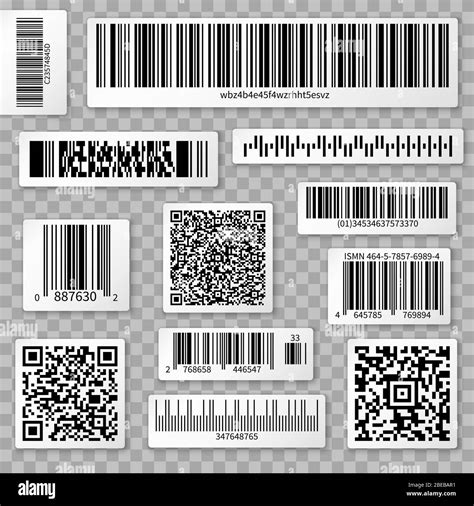 QR codes, bar and packaging labels isolated on transparent background ...