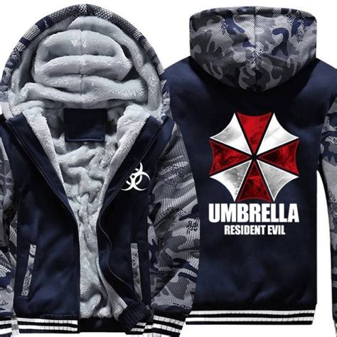 Resident Evil Umbrella corporation LOGO Print Men Hoodies Male Thicken Fleece Zipper Army ...