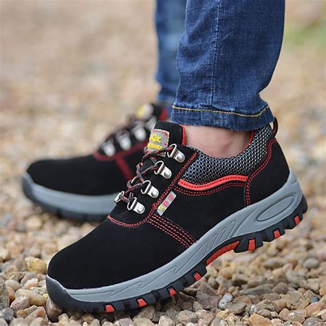 Breathable Anti-Smashing Anti-Puncture Steel Toe Work Safety Shoes Blue ...