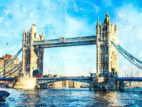 LONDON 2 Tower Bridge Rolled Print Watercolor Landscape | Etsy ...