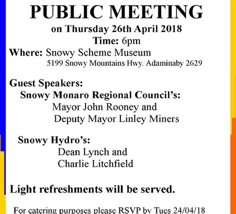 PUBLIC MEETING - Snowy Scheme Museum, Adaminaby - Visit Cooma