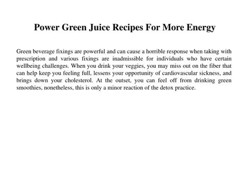 PPT - Power Green Juice Recipes For More Energy PowerPoint Presentation - ID:8449482