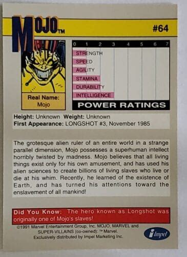 Mojo Marvel 1991 Super-Villains Comic Trading Card #64