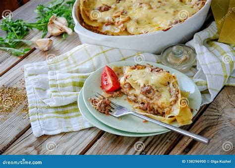 Traditional Lasagna Made with Minced Beef Bolognese Sauce and Bechamel ...