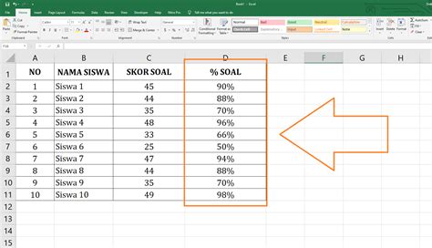 Excel Formula Calculates Percentage of Test Questions | SISPENDIK.NET