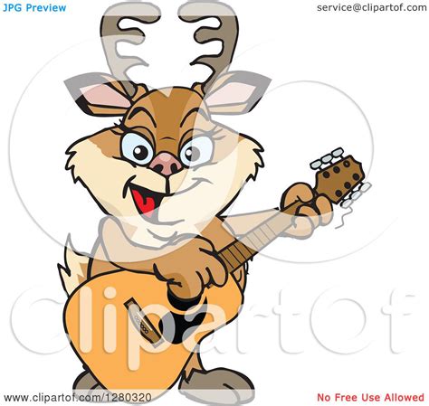 Clipart of a Happy Doe Deer Playing an Acoustic Guitar - Royalty Free Vector Illustration by ...