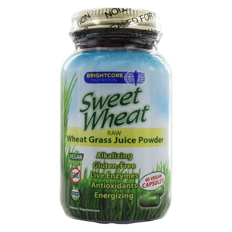 Brightcore Nutrition - Sweet Wheat Organic Wheat Grass Juice Powder - 60 Vegetarian Capsules ...