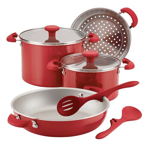 Rachael Ray 8-Piece Get Cooking! Stackable Nonstick Cookware Set, Red ...