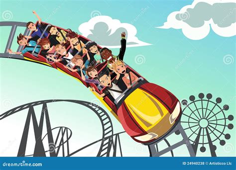 People Riding Roller Coaster Stock Vector - Illustration of excited ...