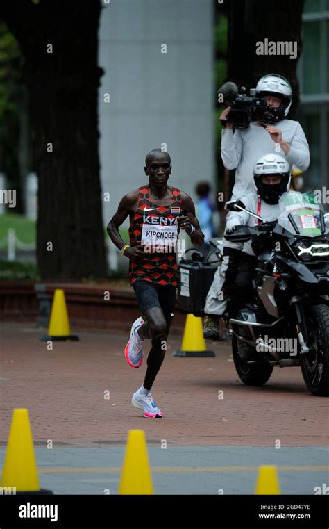 Eliud Kipchoge of Kenya competes in the men's marathon during the Tokyo 2020 Olympic Games in ...