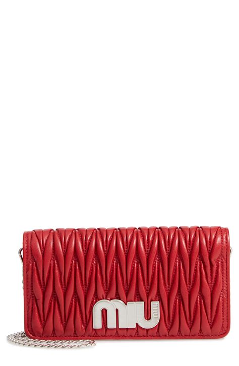 Lyst - Miu Miu Matelasse Leather Wallet On A Chain in Red