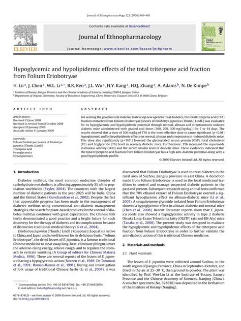 (PDF) Hypoglycemic and hypolipidemic effects of the total triterpene acid fraction from Folium ...