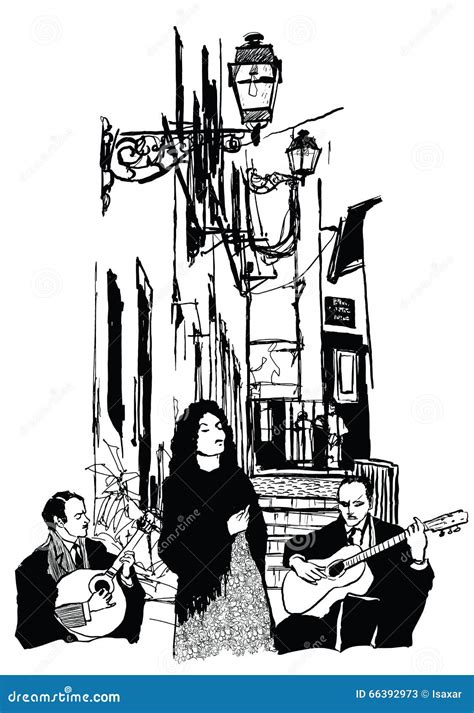 Fado Singer and Guitar Players in Alfama Lisbon Stock Vector ...