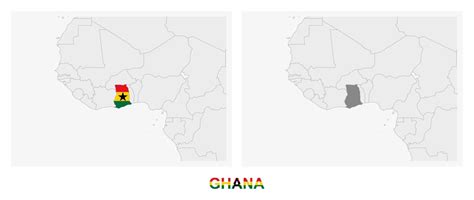 Two versions of the map of Ghana, with the flag of Ghana and ...