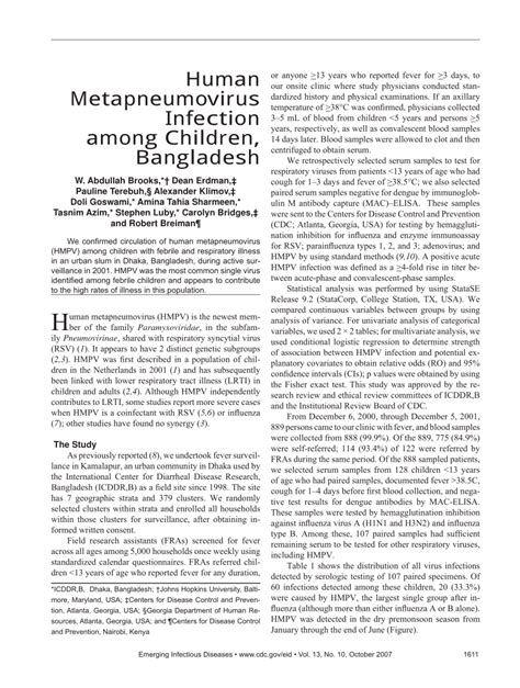 (PDF) Human Metapneumovirus Infection among Children, Bangladesh