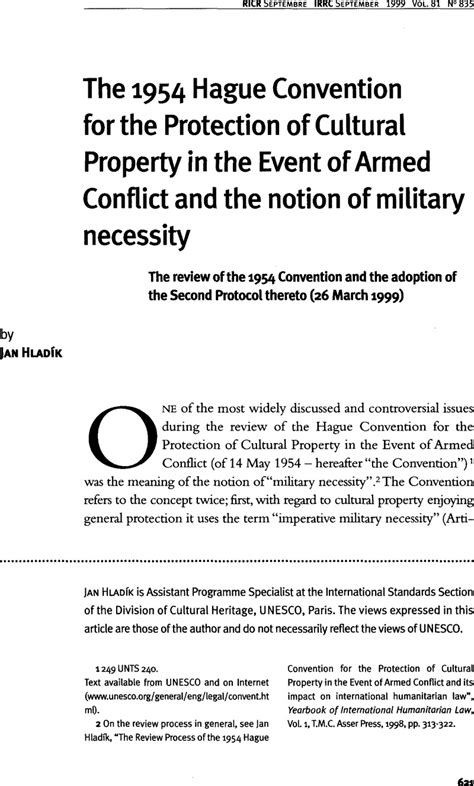 The 1954 Hague Convention for the Protection of Cultural Property in the Event of Armed Conflict ...