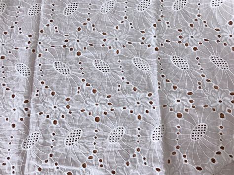 Cotton Fabric, off White Eyelet Fabric by the Yard, Eyelet Embroidered ...