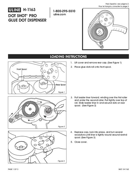 Uline H-1163 Dot Shot Pro Glue Dot Dispenser - Loading Instructions & User Manual