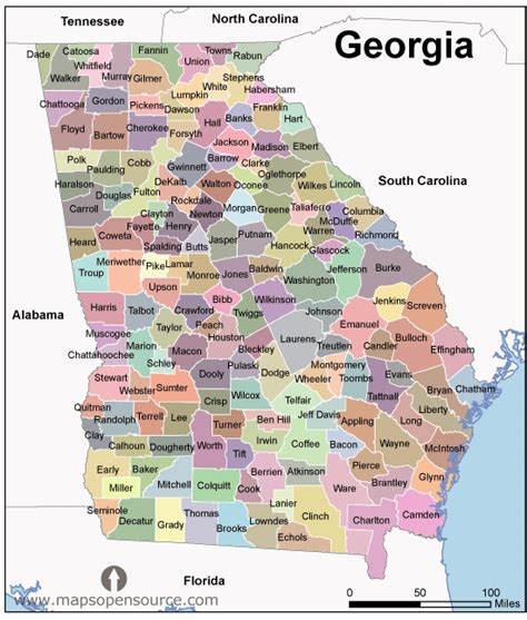 Free Georgia Counties Map | Counties Map of Georgia State, USA open ...