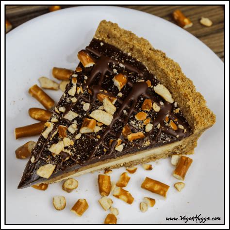 Snickers Pie w/ Peanut Butter Ganache and Pretzel Crust - Vegan Huggs