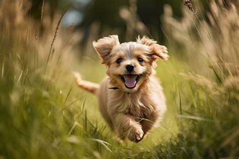 Cute little dog running in the grass on a sunny day. 24571664 Stock Photo at Vecteezy