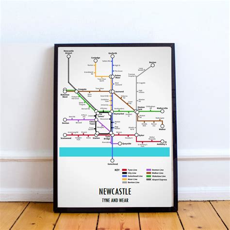 Newcastle Underground Style Transport Street Map Print Poster | Etsy