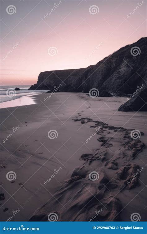 Footprints in the Sand on a Beach at Sunset. Generative AI Image. Stock ...