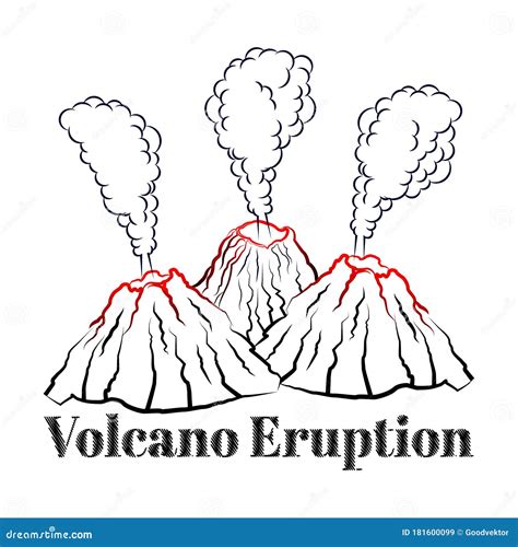 Volcano Eruption Illustration ,extreme Explode with Lava. Mountains Rock Landscape Nature ...