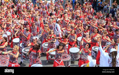 Batala Brazilian Band steel drummers, Notting Hill Carnival parade ...