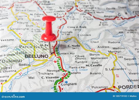 Belluno Pinned on a Map of Italy Stock Photo - Image of location ...