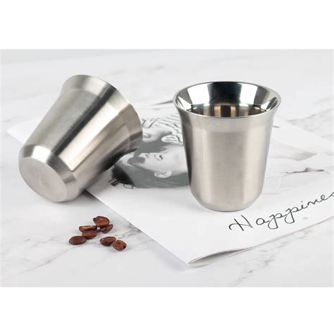 Recaps 170ml Stainless Steel Espresso Cups Set 2 Pack Double Wall Stainless Steel Espresso ...